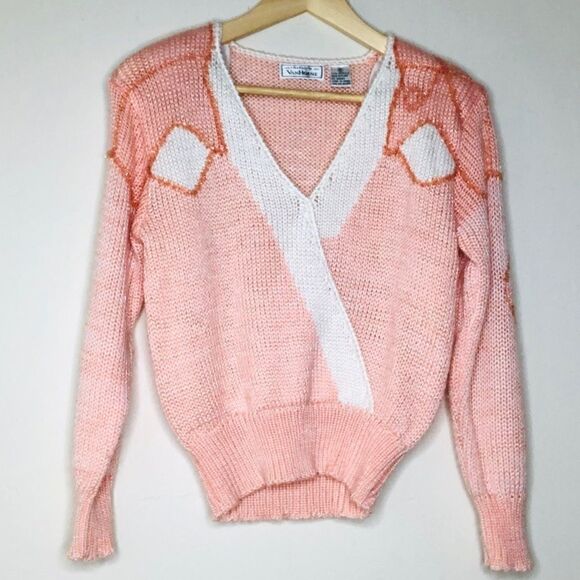 CHARLOTTE Van HORNE V-neck Sweater, Peach Coral Pink - Picture 4 of 10